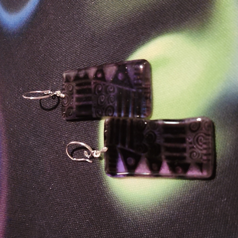 Purple Patterned Abstract Earrings - image 2